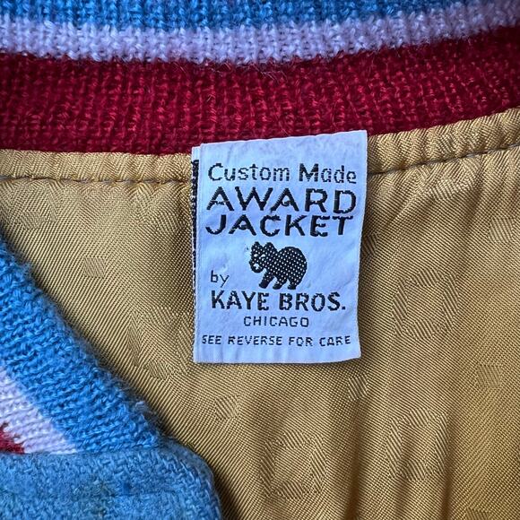 True Vintage Rams Brad Varsity Jacket School Letterman Blue Shoulder Stripe Wool - Picture 4 of 16